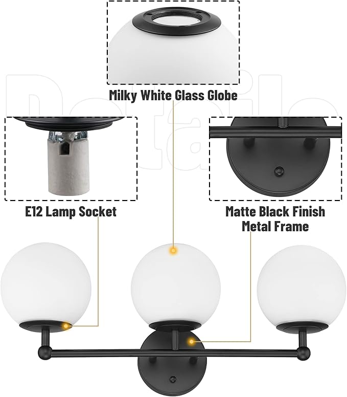 AKEZON 3-Light Black Bathroom Vanity Light Fixture, Modern Minimalist Vanity - Image 7