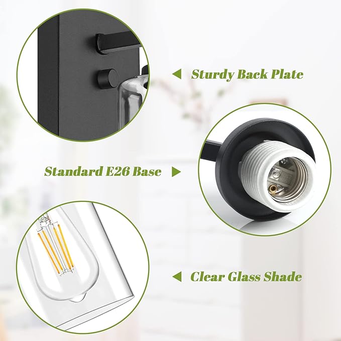 Set of 2 Wall Sconces for Bathroom, Modern Vanity Light Fixtures, Matte Black - Image 7