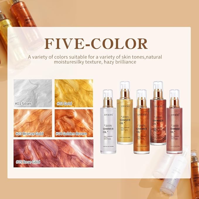 Liyalan Shimmer Body Oil Rose Gold 5 Color Bronze Face Glow Pearl Highlighter - Image 5
