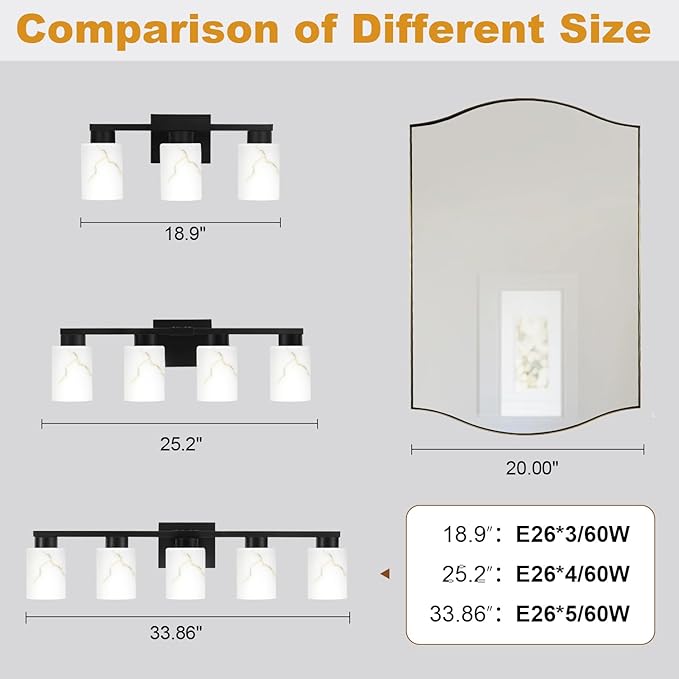 5-Light Bathroom Light Fixtures, Modern Vanity Lights, Living Room, E26 Base - Image 5