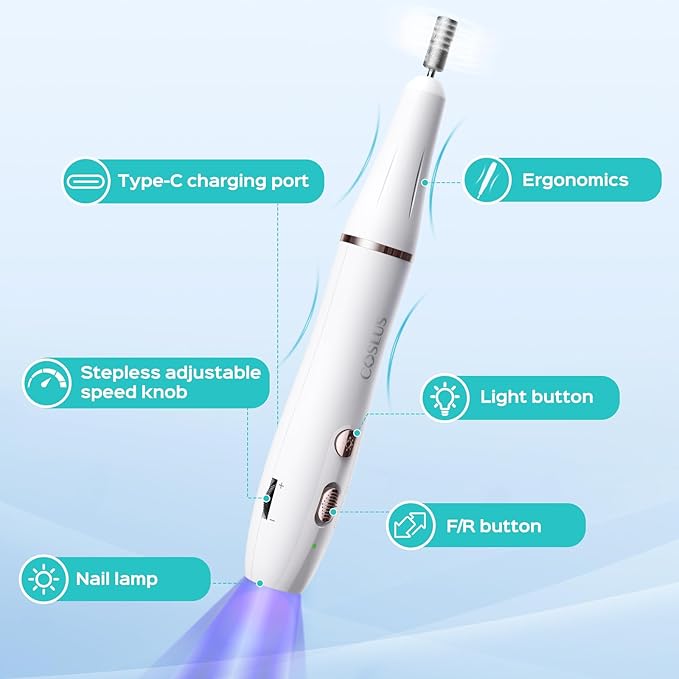 COSLUS Cordless Nail Drill Electric C41: 2-in-1 Nail File - Image 6