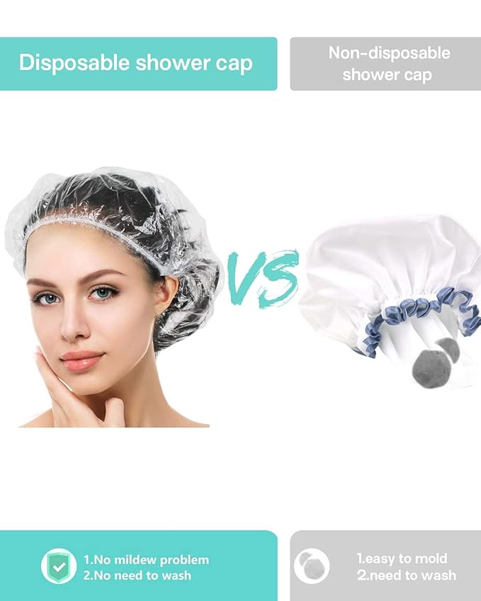 Auban 100PCS Disposable Shower Caps, Hair Cap Large Plastic Clear Thick - Image 5