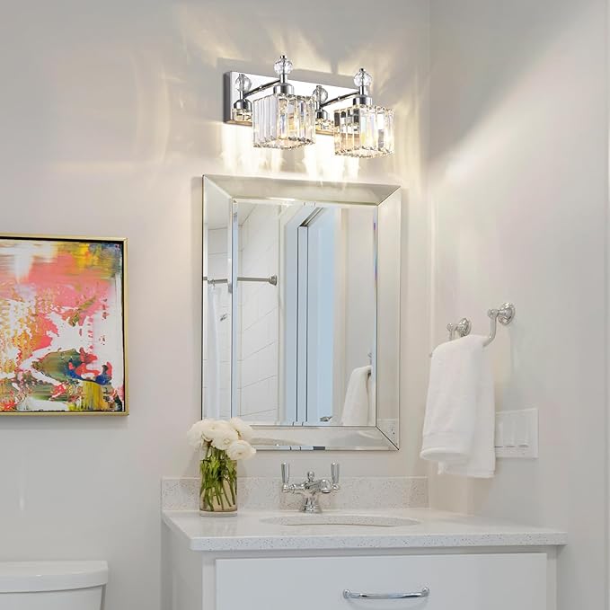 PRESDE Crystal 2 Light Bathroom Vanity Lights Chrom Bathroom Lights Fixtures - Image 3