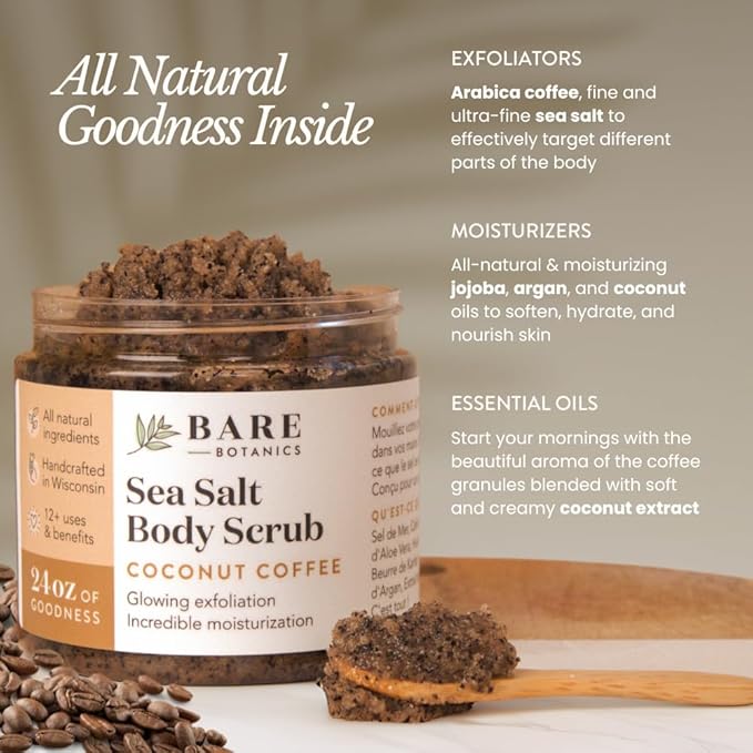 Bare Botanics Coconut Coffee Body Scrub 24oz | Made in Madison, WI | All - Image 2