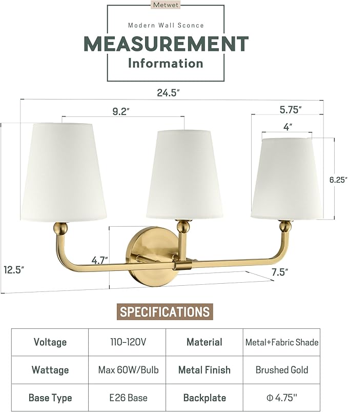 Bathroom Light Fixtures, Brushed Gold Vanity Lights - Image 3