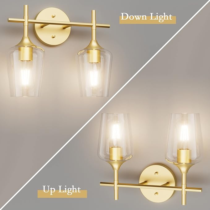 Ralbay Gold Bathroom Light Fixtures 2-Lights - Image 3