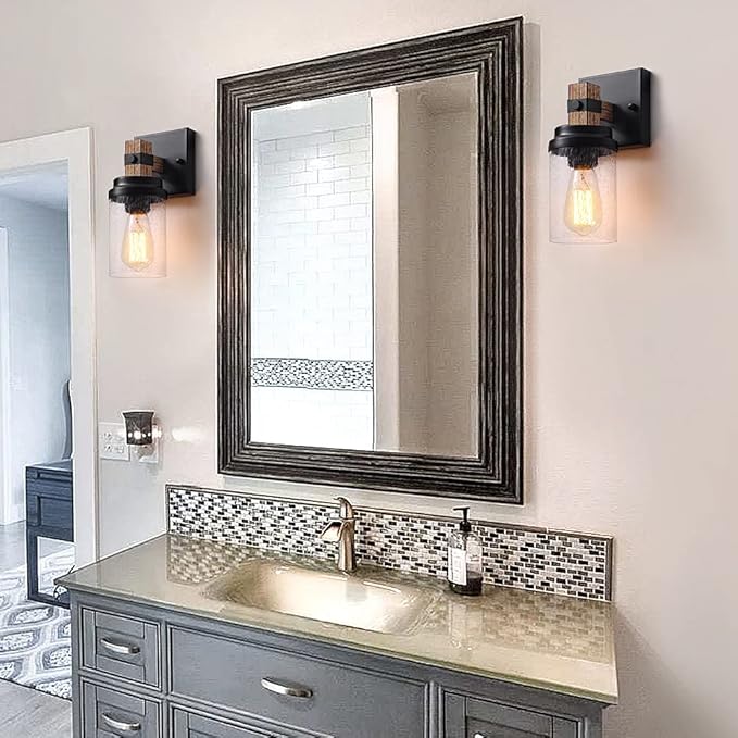 1-Light Rustic Wall Sconces Farmhouse Bathroom Light Fixtures Over Mirror - Image 3