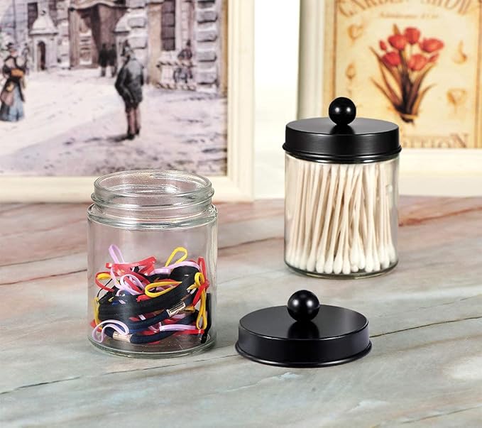 Amolliar 6Pc Apothecary Jars Bathroom Vanity Organizer- Rustic Farmhouse Decor - Image 7