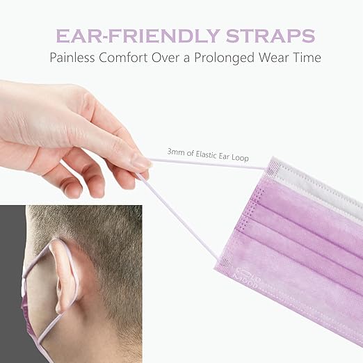 CSD Colo 30 Pcs Purple Disposable Face Masks, 3 Ply Adult Mask - Image 7