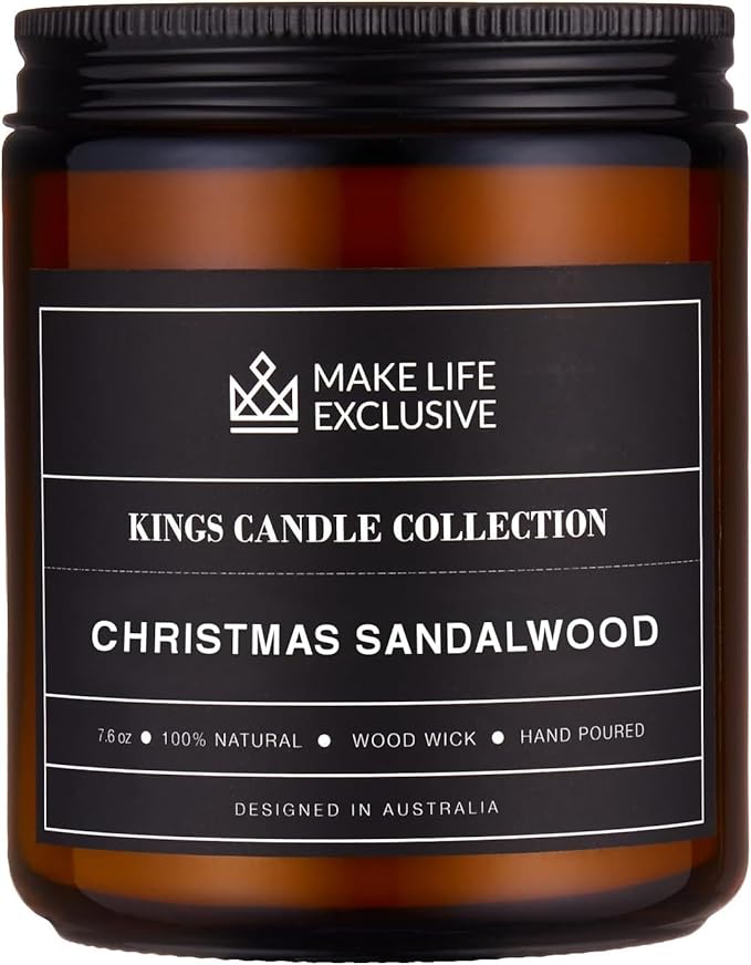 Scented Candles for Men | Christmas Sandalwood | Wooden Wick, Long Lasting by MakeLifeExclusive