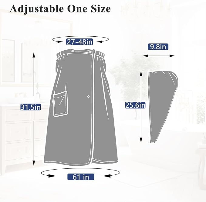 Women’s Adjustable Spa Wrap Towel Set, Microfiber Body Wrap Bathrobe - Image 2
