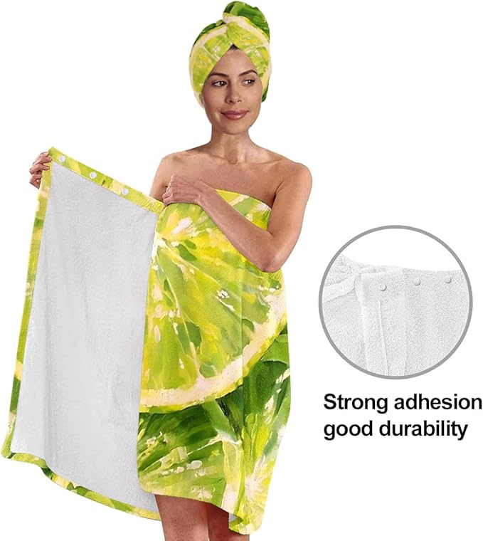 Women’s Citrus Bath Skirt and Hair Towel Wrap Set, Lightweight Absorbent - Image 4