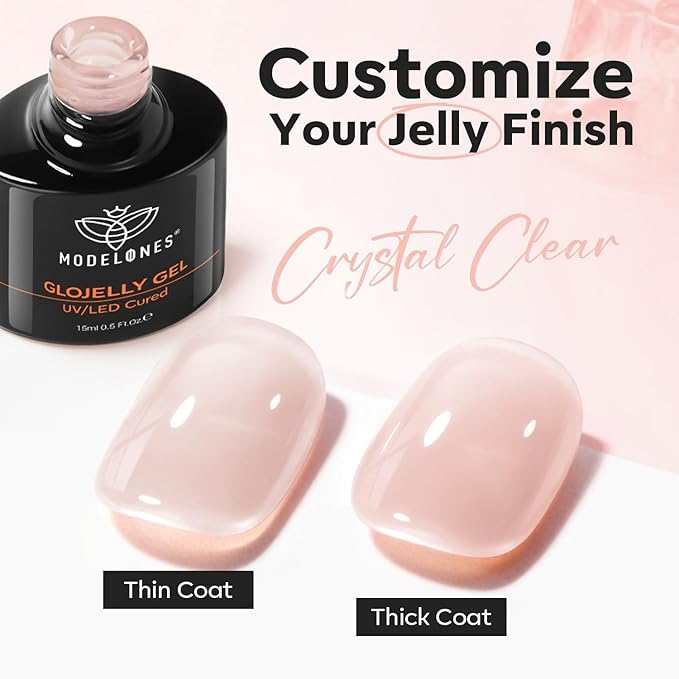 modelones Nude Builder Nail Gel Top Coat, 15 ML No Wipe Ultra Gloss Jelly Gel - Image 7