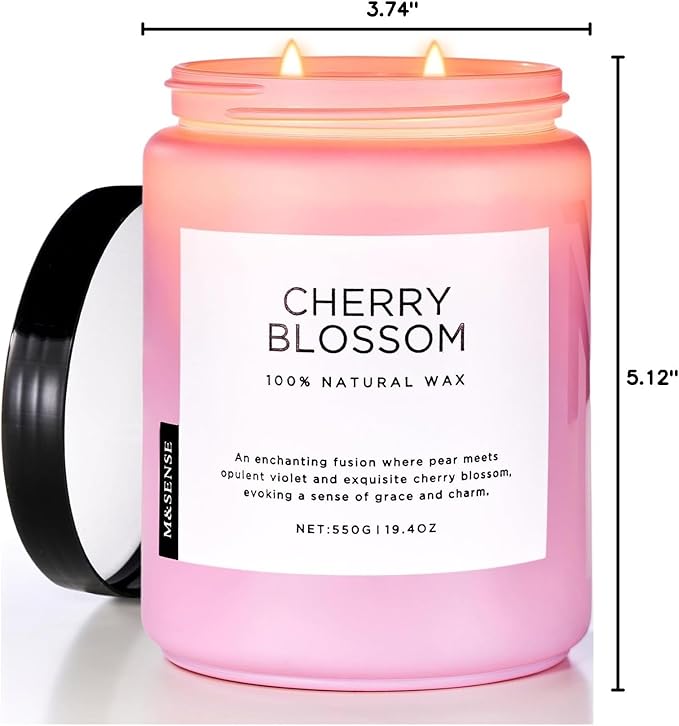 M&SENSE Large Cherry Blossom Scented Candle, 19.4oz Natural Soy Wax, 110-Hour - Image 10