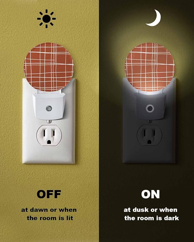 Night Lights Auto Sensor Orange Checked Plaid Night Light Minimalist Grid Lines - Image 6
