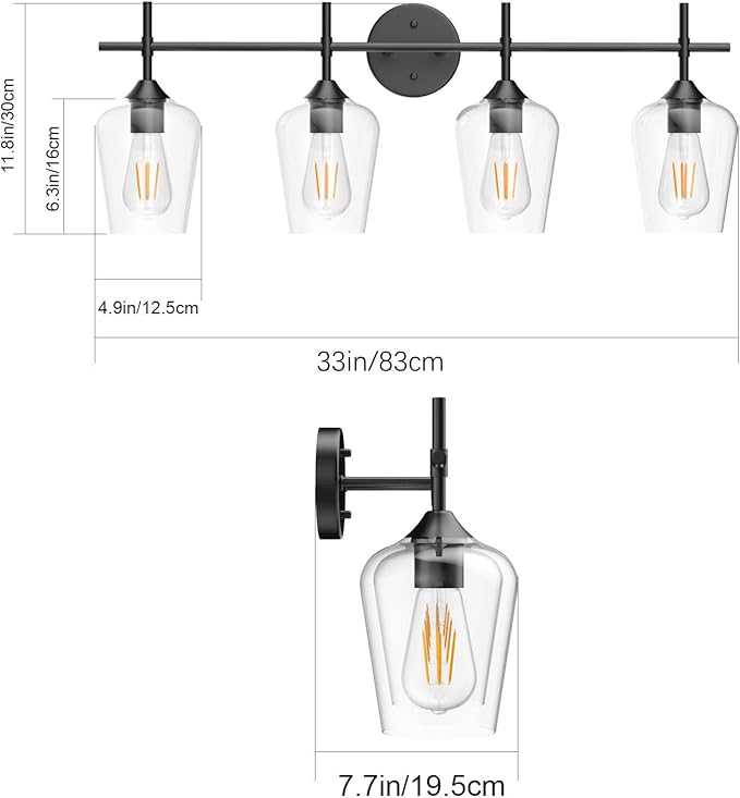 Ralbay Vintage Bathroom Vanity Lighting Fixtures 4-Lights Industrial Matte - Image 6