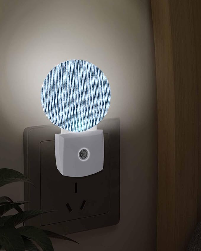 Night Lights Auto Sensor Blue Pinstripes Night Light Woven Denim Striped Round - Image 3