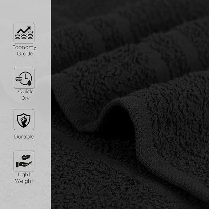 24 Pack Black Hand Towels 100% Cotton Spa Towels 16x27 inches Highly Absorbable - Image 2