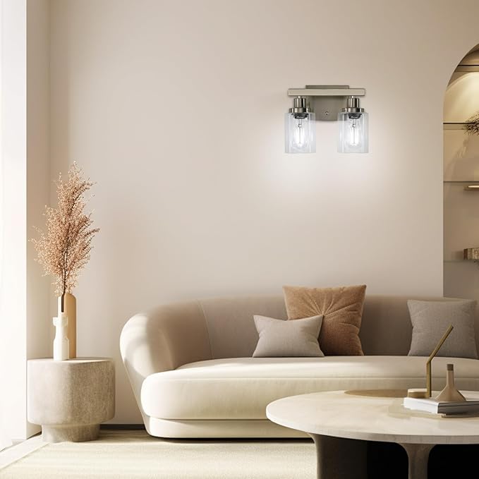 Bathroom Vanity Light, 2-Light Nickel Modern Matte Wall Sconce Lighting - Image 7
