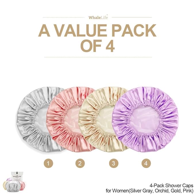 Shower Cap for Women Reusable Extra Large Shower Caps for Men Satin Double - Image 2
