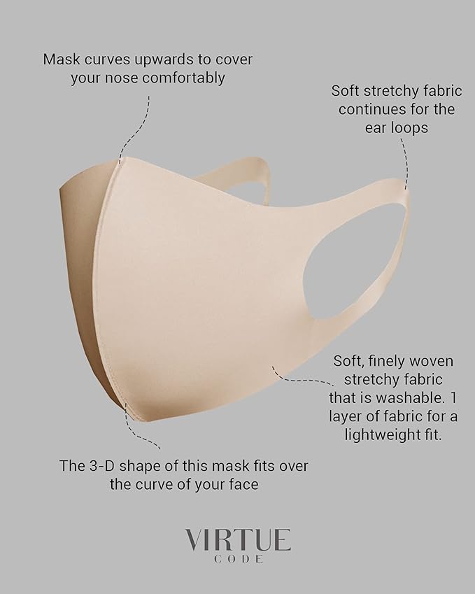 Virtue Code Second Skin Cloth Face Mask Pack. 4 Buttery Soft Masks Washable - Image 4