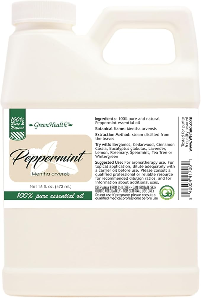 GreenHealth Peppermint Essential Oil – 16 fl oz | 100% Pure & Uncut | by Greenals