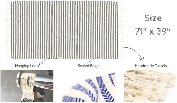 Bazaar Anatolia Turkish Beach Towel – 100% Cotton, Quick Dry, Sand Free Striped - Image 4