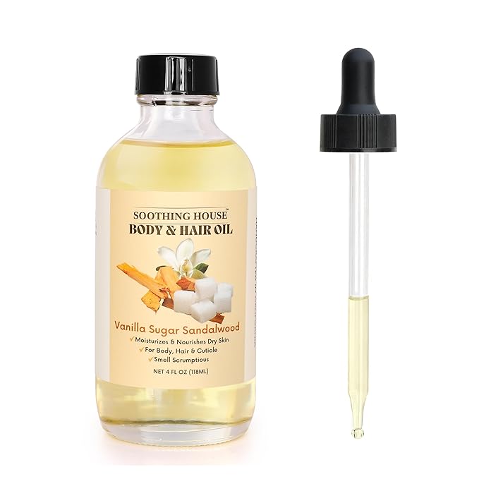 Vanilla Sugar Sandalwood Body & Hair Oil – Inspired Warm Gourmand Scent – by SoothingHouse