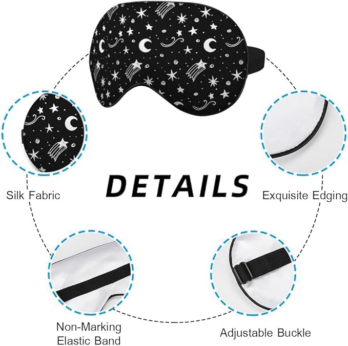 Starry Sky Moon Silk Eye Mask Sleep Mask Night Polka Dots Mystical White Black - Image 3