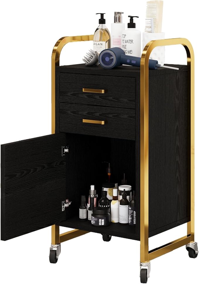 4ever2buy Black and Gold Salon Trolley Cart by 4ever2buy