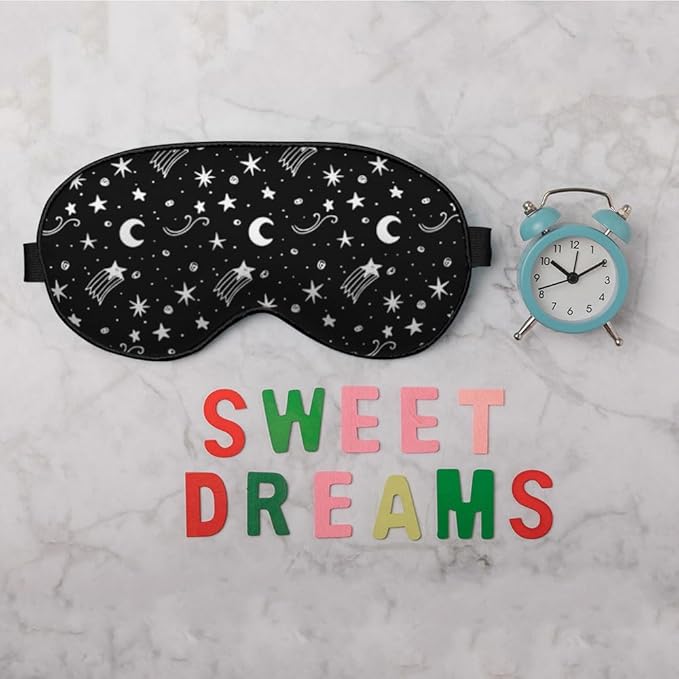 Starry Sky Moon Silk Eye Mask Sleep Mask Night Polka Dots Mystical White Black - Image 6