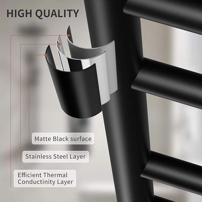 Freestanding Towel Warmer 10 Bars Plug-in Option 3 Working Modes Black - Image 4
