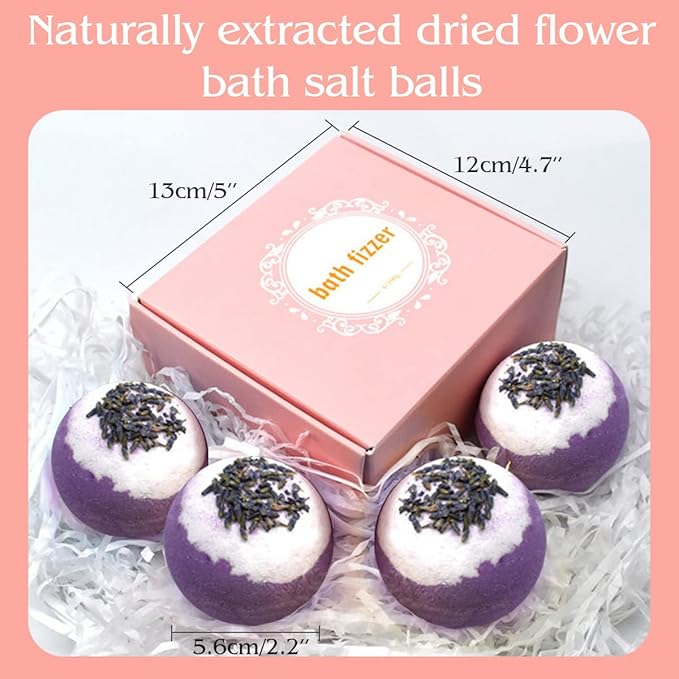Dried Flower Bath Bombs Salt Balls, Lavender Extract Essential Oils, - Image 4
