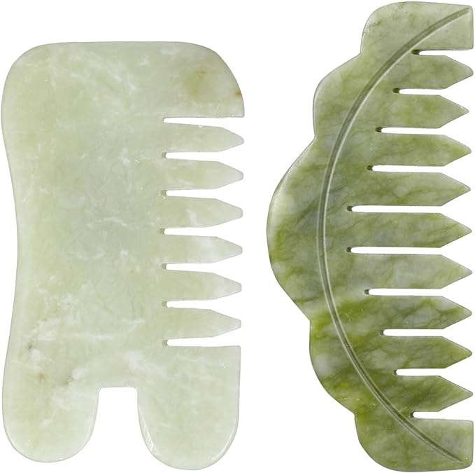 Geiserailie 2 Pcs Jade Combs Esthetician Supplies Massage Stone Hair Gua Sha by Geiserailie