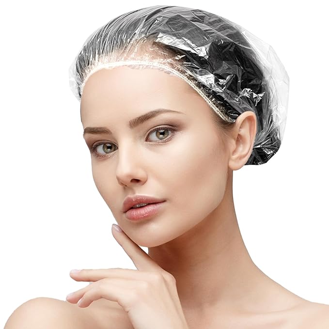 50PCS Disposable Shower Caps, Plastic Clear Thickening Bath Hair Cap and by AIDIQIU