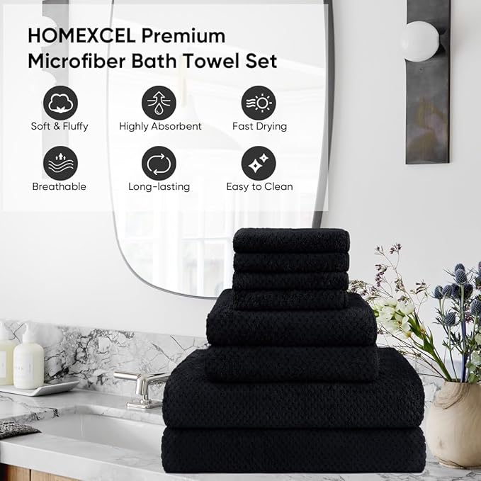 HOMEXCEL 8 Piece Bath Towel Set, Microfiber Bathroom Towel - Image 3
