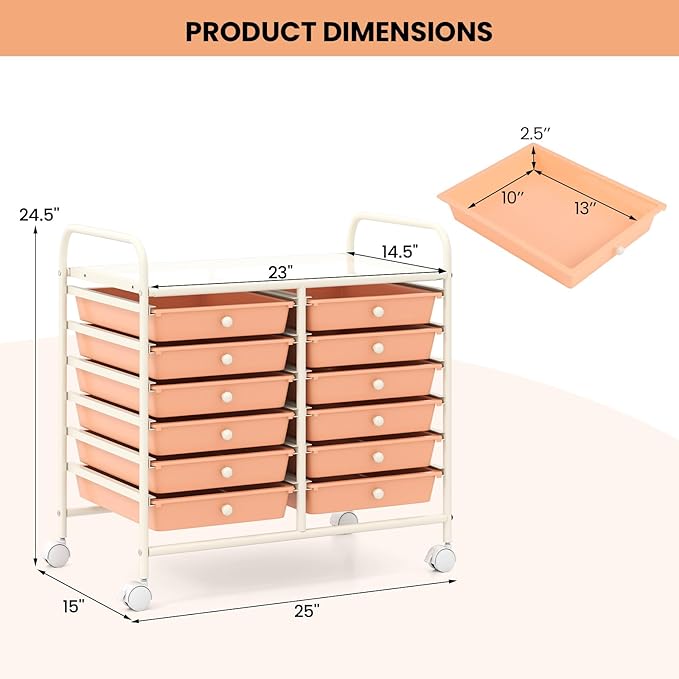 Giantex 12 Drawers Rolling Cart, Mobile Storage Drawer Cart, Classroom - Image 3