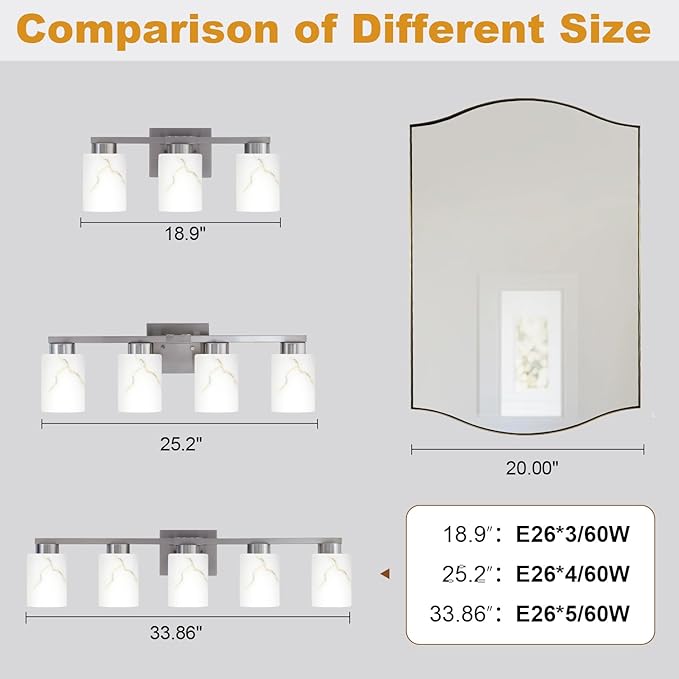 5-Light Bathroom Light Fixtures, Modern Vanity Lights, Brushed Nickel Metal - Image 5