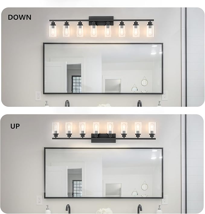 8 Light Black Bathroom Vanity Light Fixture, Long Farmhouse Vanity Lights Over - Image 5