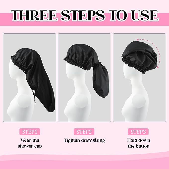 2 Pcs Large Shower Cap for Braids, Extra Long Shower Cap for Women Long Hair & - Image 4