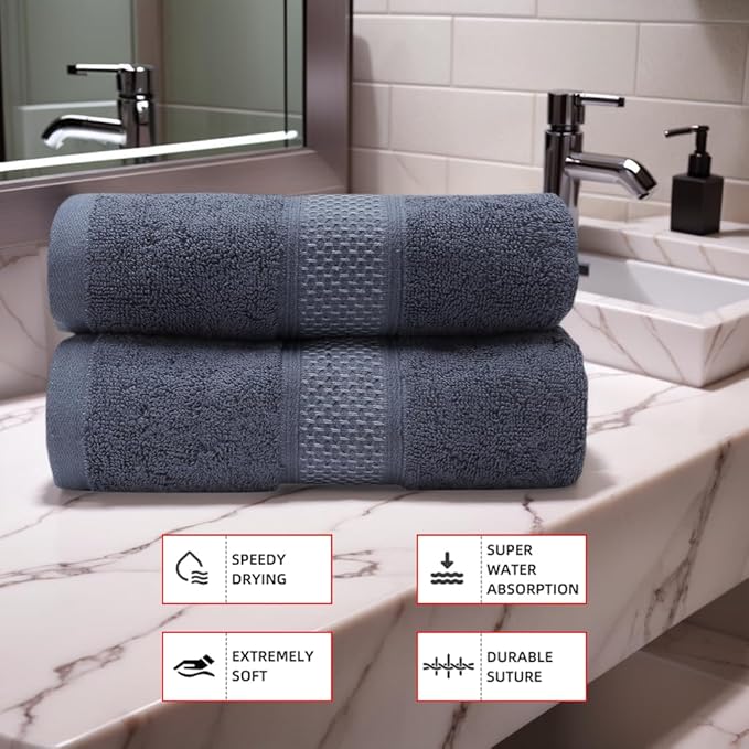 Cotton Bath Towels Set, 2-Piece Set Super Absorbent Quick Drying, Suitable - Image 3