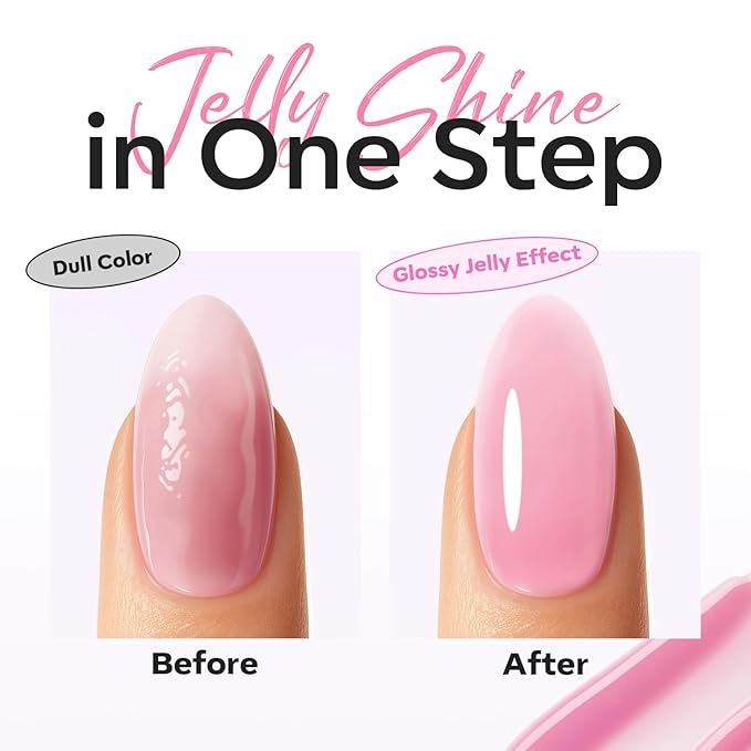 modelones Builder Nail Gel Top Coat, 15 ML No Wipe Ultra Gloss Jelly Pink Gel - Image 5