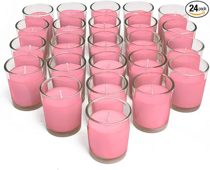 Simply Soson Scented Votive Candles, Bulk Set of 24 Pink Rose Small Candles Bulk by SimplySoson