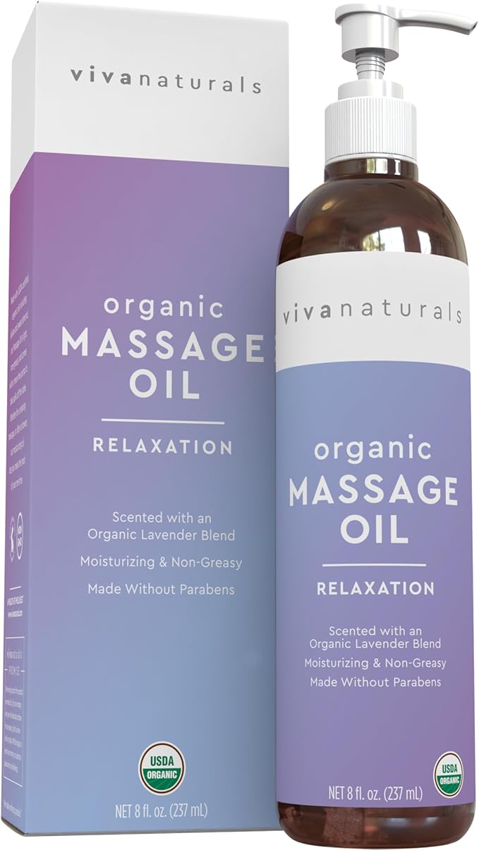 Viva Naturals Organic Massage Oil, Lavender Scented, 8 fl oz – Non-Greasy by VivaNaturals