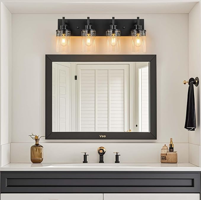 GoYeel Bathroom Light Fixtures Over Mirror, Matte Black Vanity Light 4 Light - Image 5