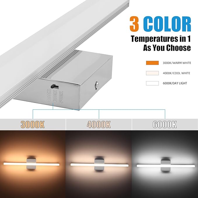 LED Bathroom Vanity Light 16in 3 Color Temperature Over Mirror Lighting Fixture - Image 2
