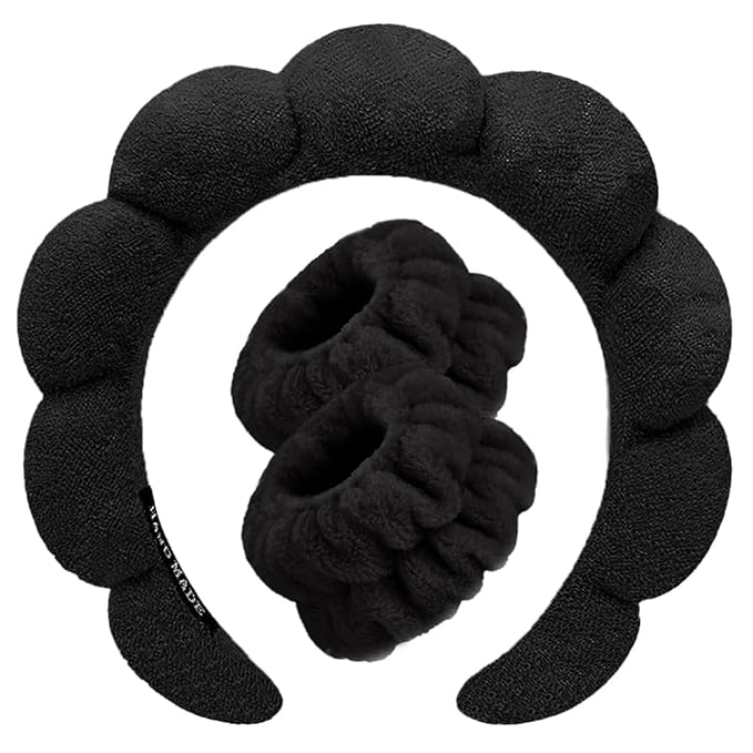 Spa Headbands for Washing Face Wristband Set Sponge Makeup Skincare Headband by Tetizo