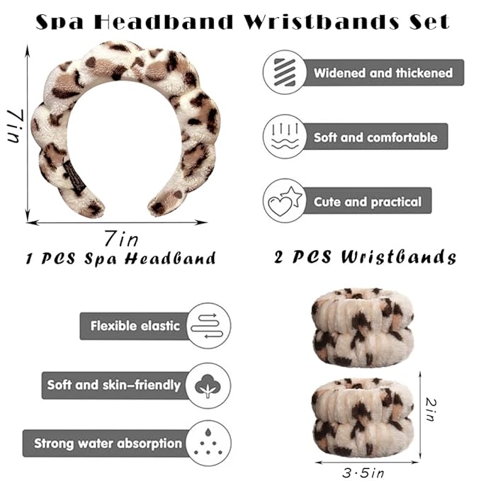 Tetizo Spa Headbands for Washing Face Wristband Set Sponge Makeup Skincare - Image 2