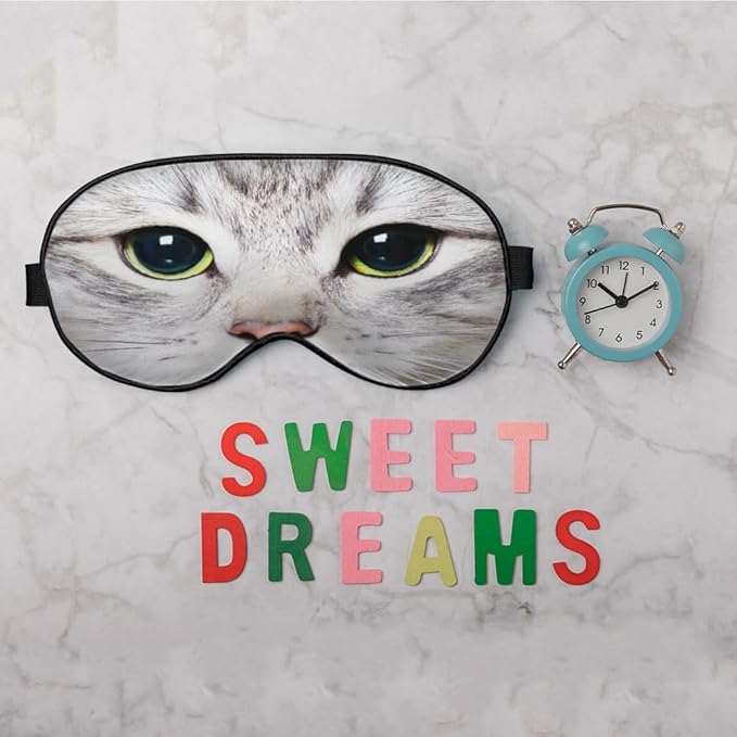 Cat Silk Eye Mask Sleep Mask Cute Funny Kitten Big Green Eyes Animal Pet Eye - Image 6