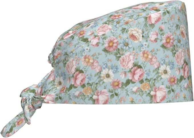 Scrub Cap for Women and Men Boho Black Leaf Pattern Adjustable Breathable by SUPLUCHOM